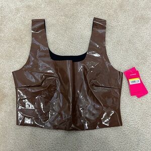 Brown Faux Patent Leather Crop Too